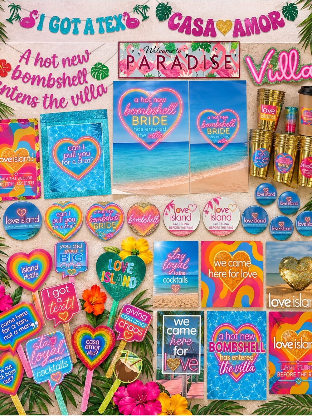 Love Island Bombshell Bride Bachelorette party decor lot